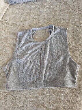 Joah Brown Light Gray Ribbed Crop Tank with Center Pleat